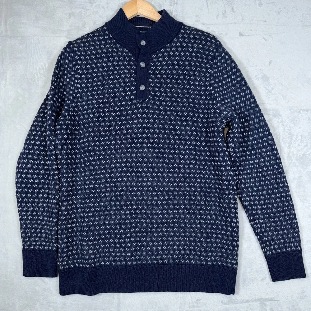 Vineyard Vines Merino Wool Sweater Men's Large Navy Oysterman Birdseye Nautical